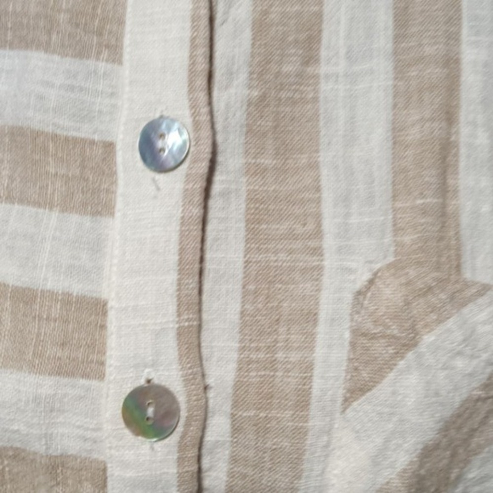 Soft Surroundings Tan White Striped Linen Blend Back Zip Shirt XL 2CK23 - Picture 4 of 6